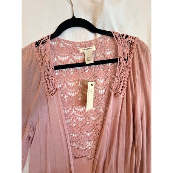 Vertigo Paris Blush Pink Lace Crochet Open Front Cardigan Duster Size M NWT $160 - Picture 3 of 11